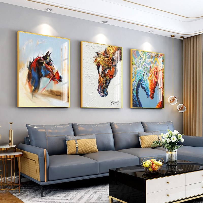 网红美式酒店画马头客厅装饰画艺术油画玄关挂画北欧风餐厅轻奢挂
