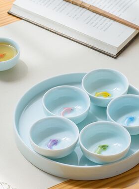 青瓷家用鲤鱼立体彩色小鱼功夫茶杯茶具陶瓷小杯子鱼杯茶碗单只装