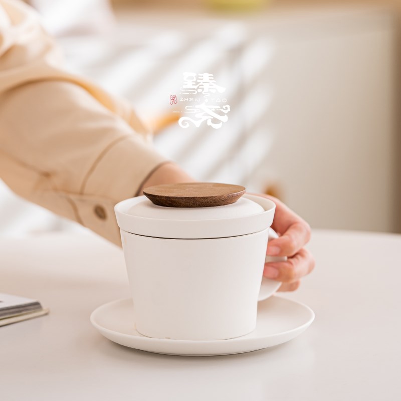 陶瓷情侣马克杯简约下午茶咖啡杯带盖过滤茶水分离水杯办公室茶杯