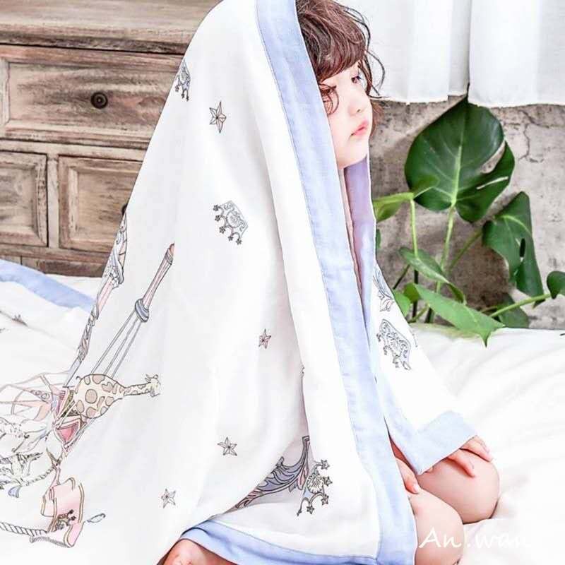安晚 婴儿包巾夏天新生儿被子千千的城堡纱布巾4层宝宝空调毯盖毯