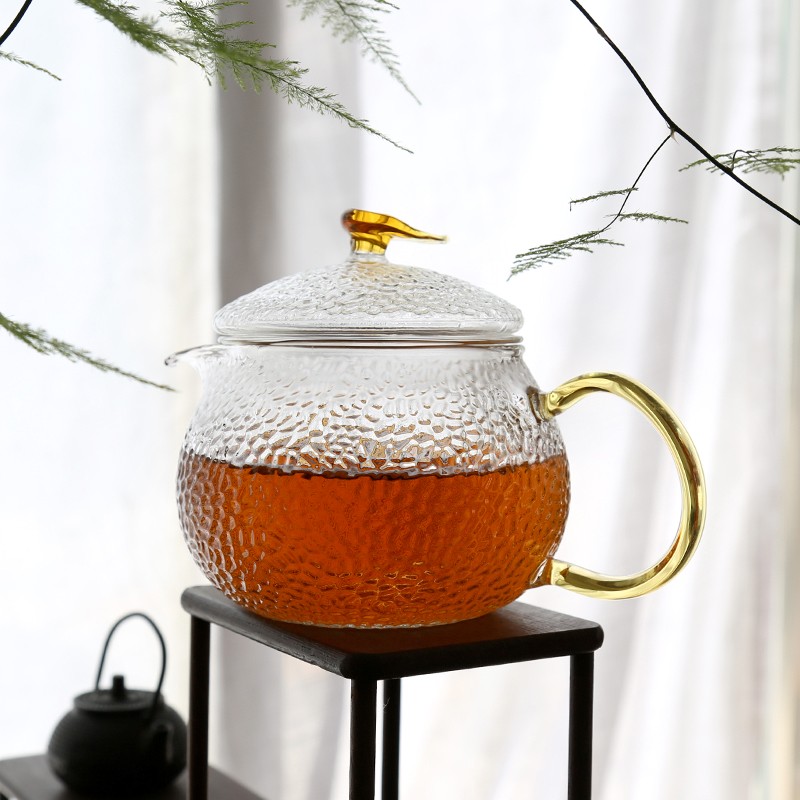 锤纹煮茶壶烧水壶三件式泡茶壶挑嘴壶茶具带把茶杯带盖过滤水杯子