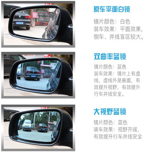 并线变道盲点提示镜片 大视野防炫蓝镜 加热型后视镜配件