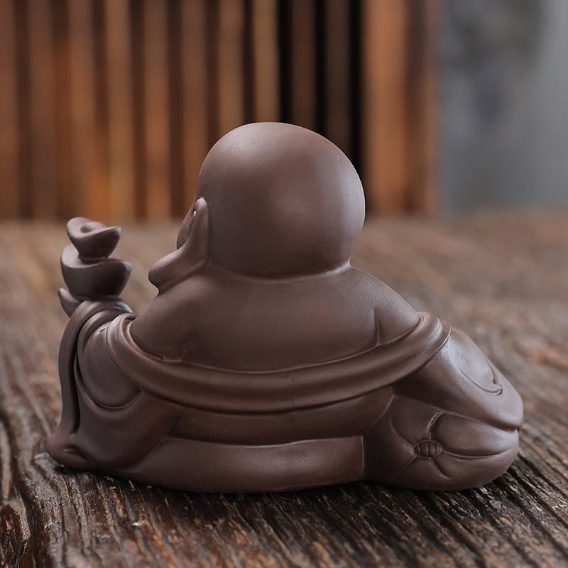 紫砂茶宠摆件精品可养大肚弥勒佛招财笑佛个性中国风茶盘车载摆件