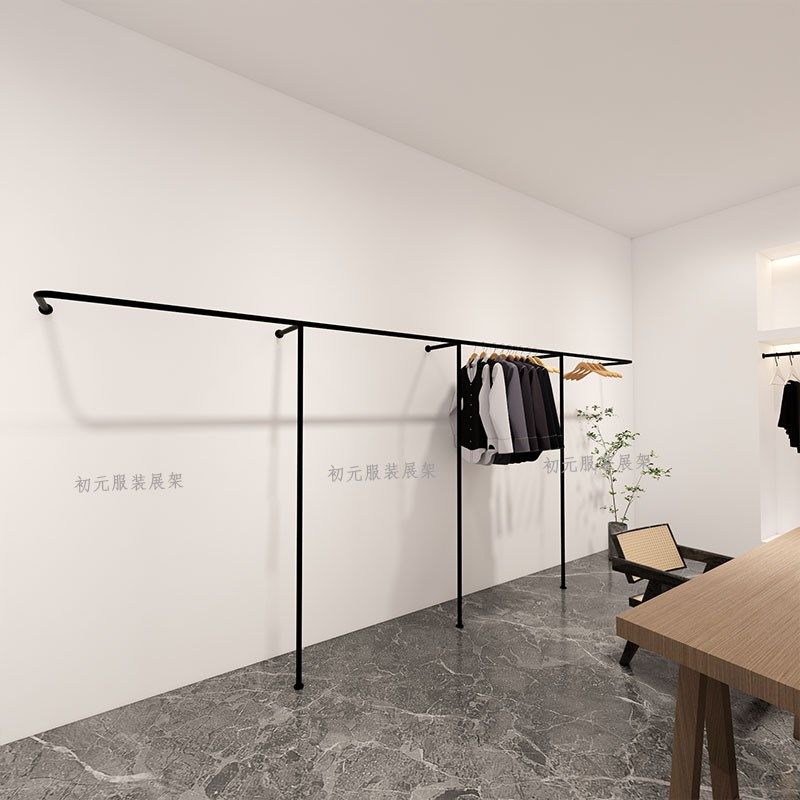 服装店展示架不锈钢黑色挂衣架男女装买手店货架上墙壁挂式陈列架