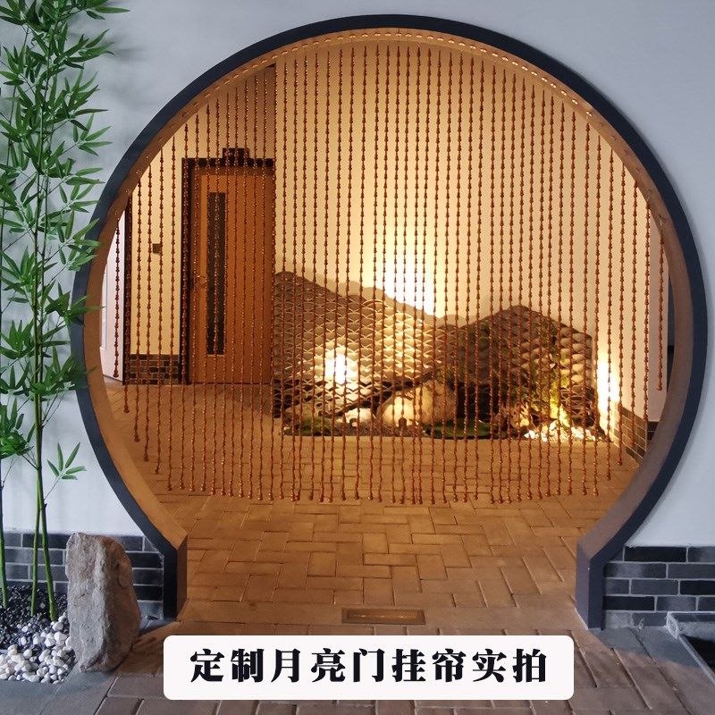 月亮门门帘隔断帘全桃木葫芦珠子挂帘定制新中式圆形拱形门洞珠帘图片