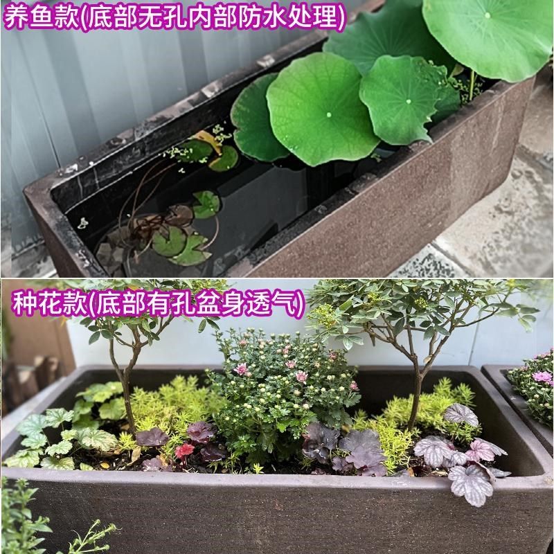 长方形大号马槽鱼缸陶瓷古法养鱼池1米2紫砂粗陶花盆室外庭院水缸