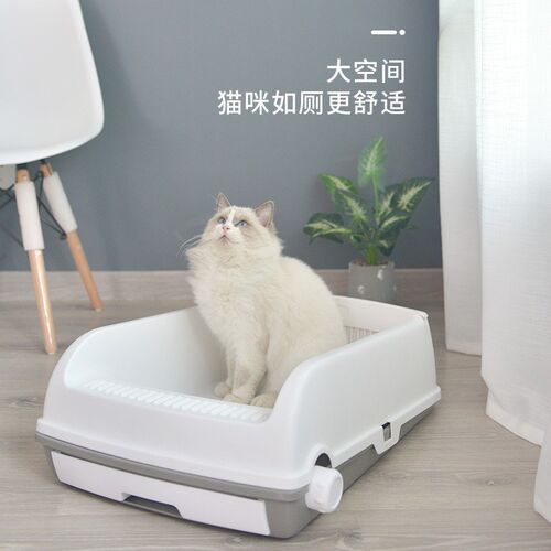 猫咪半自动半封闭大号猫砂盆猫厕所抽屉式带猫砂铲防外溅加高开放