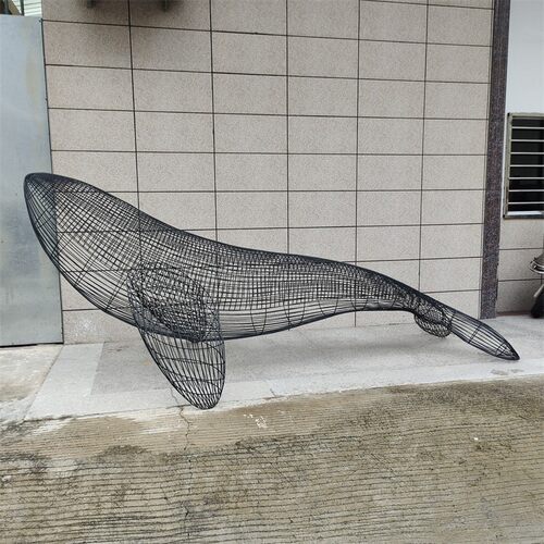 定制不锈钢镂空鲸鱼雕塑酒店商场铁艺网格海洋动物悬挂海豚装饰品