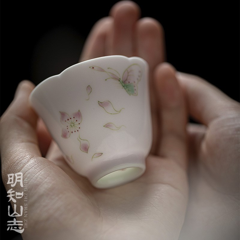 夏禾茶具创意花口单茶杯釉下彩纯手绘清新风品茗杯个人专用主人杯