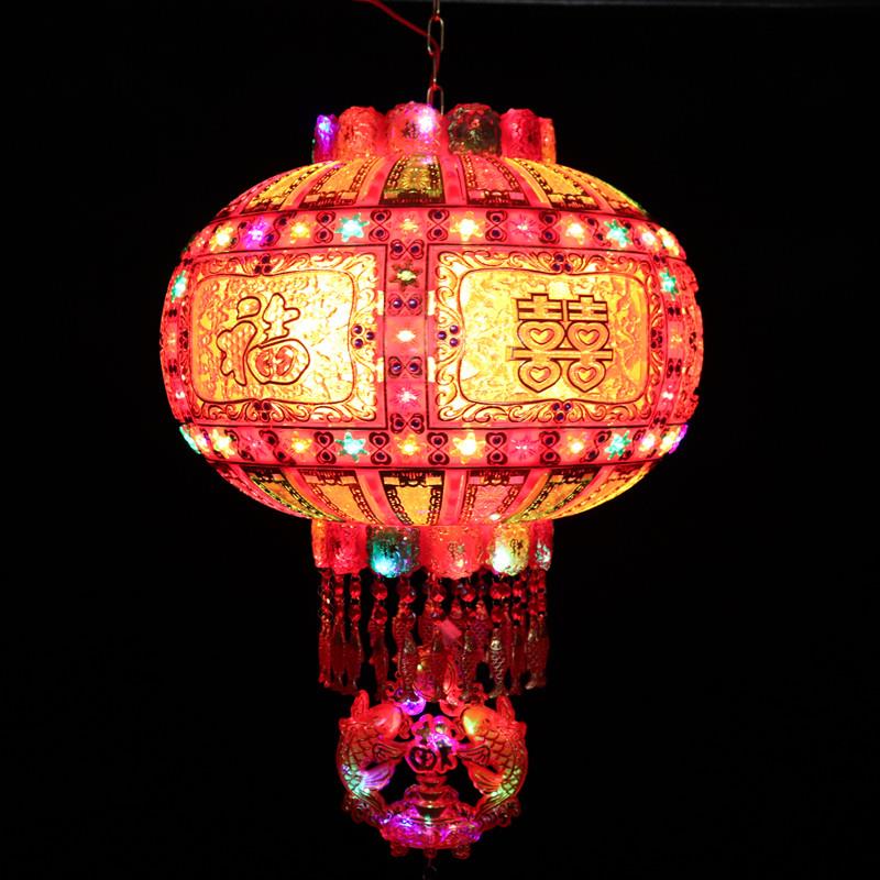 新年喜庆喜字灯笼旋转七彩水晶灯乔迁之喜灯室外过道节庆发光灯笼