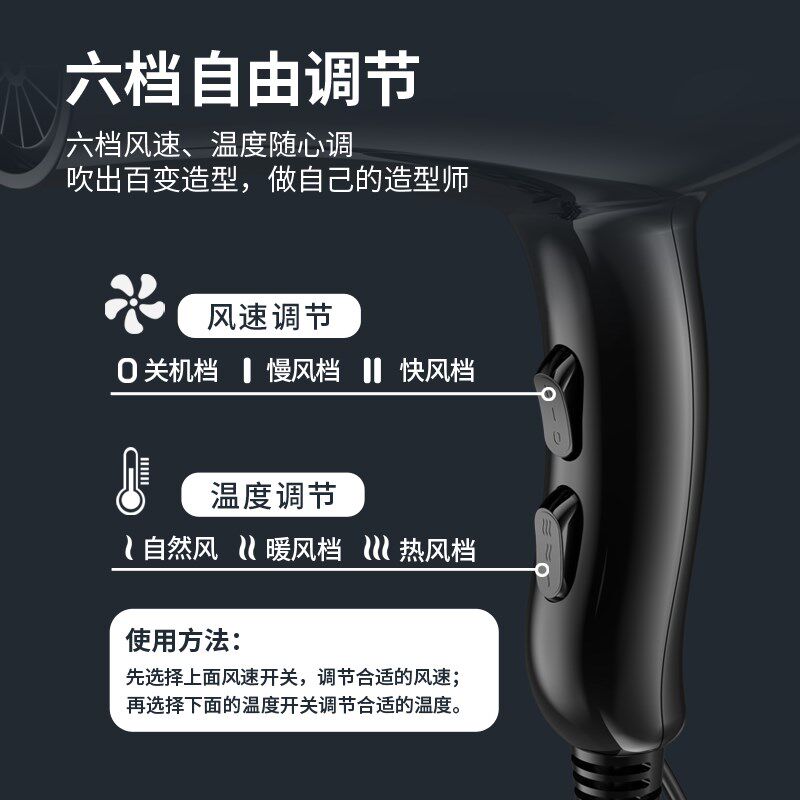 永日吹风机家用理发店炫酷蓝光2100大功率电吹风筒发廊冷热风