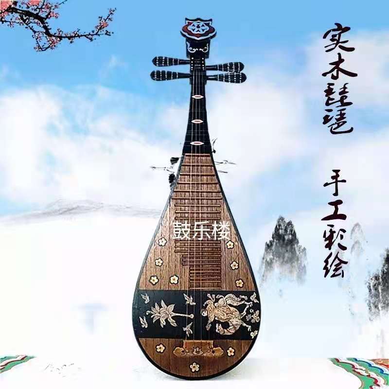 仿唐琵琶摄影楼拍摄弹拨乐器中式家居摆件玄关挂件民乐复古手绘琴