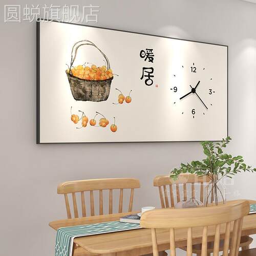 新款2022年网红新中式餐厅装饰画高档电表箱配电箱带时钟表免打孔