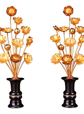 供家用堂常花前供花莲花荷花3朵庙鎏金花菩萨花堂摆件