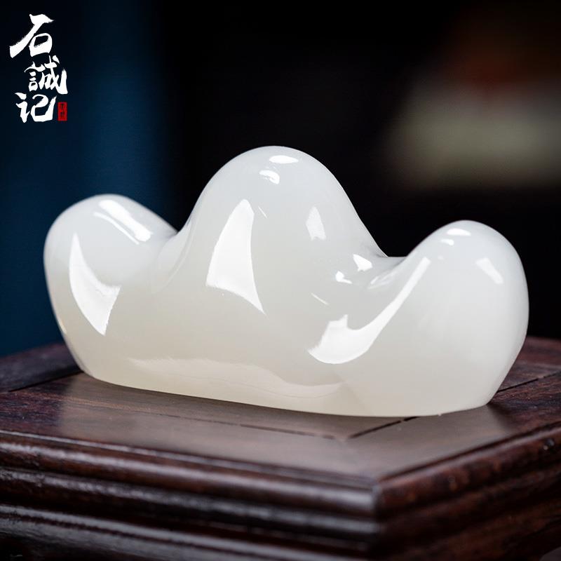天然玉石笔山笔搁毛笔架书法笔托镇尺原石压纸尺文房四宝摆件高档