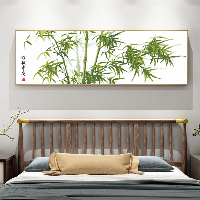 竹报平安横版数字油画DIY油彩画新中式客厅卧室书房竹子装饰画