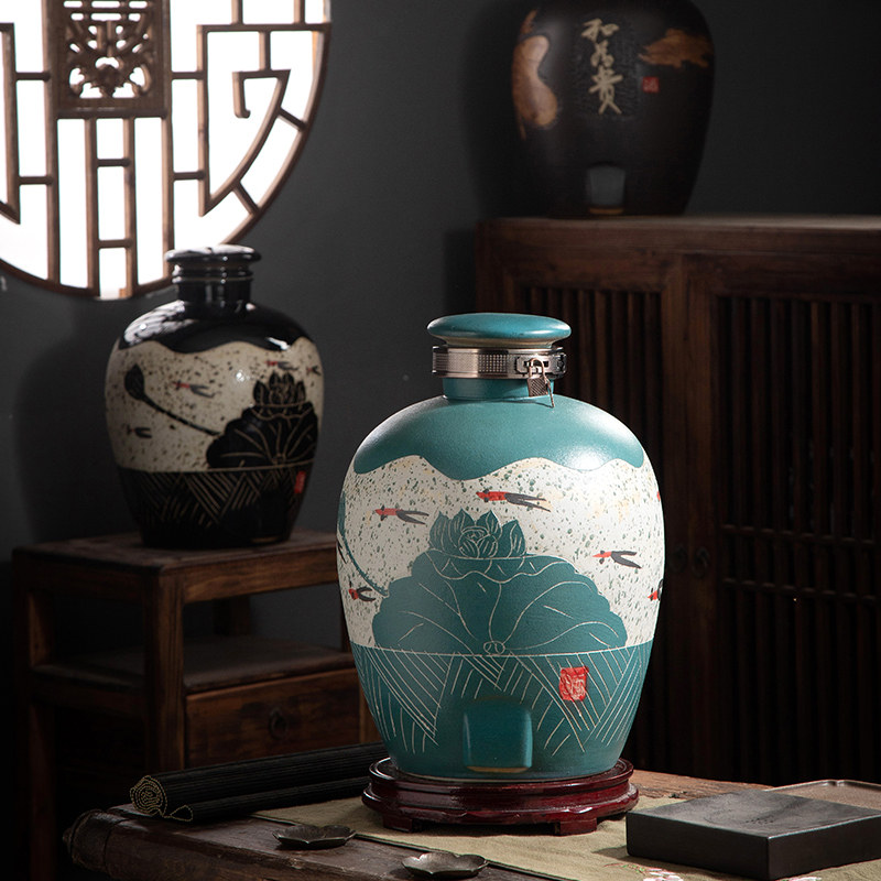 景德镇陶瓷泡酒坛子酿酒缸10斤20斤30斤50斤仿古酒瓶家用密封酒壶