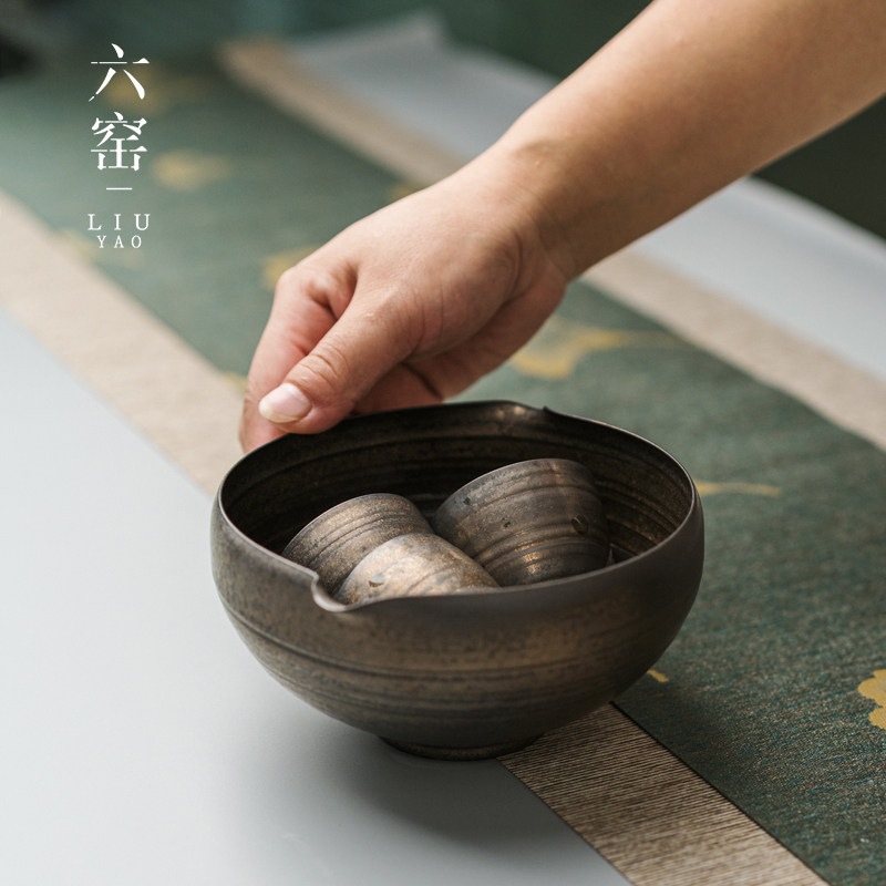 鎏金釉茶洗大号杯洗粗陶建水茶渣缸水盂家用洗茶杯器皿茶具配件