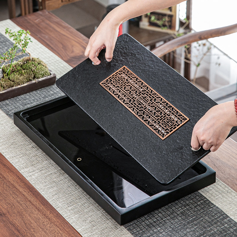 整块乌金石茶盘简约家用储水式排水小型茶台托盘迷你石头茶具套装