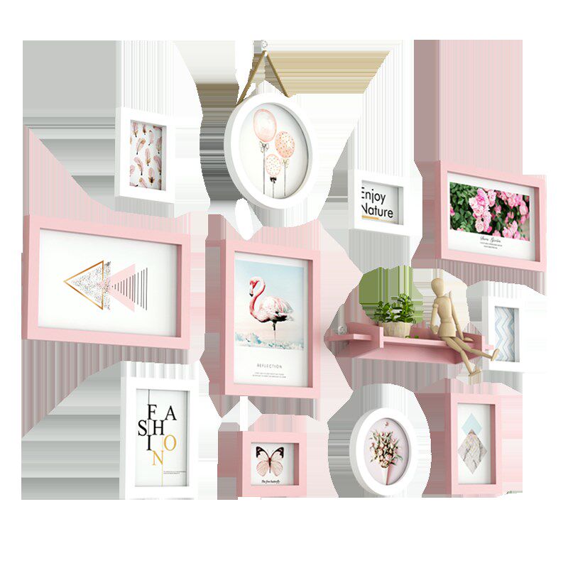 照片墙装饰免打孔实木相框挂墙背景墙组合美式客厅墙上相册墙创意