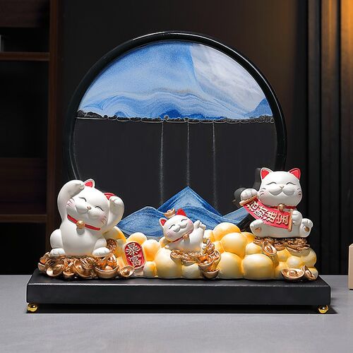 招财猫流沙画摆件客厅前台发财猫装饰高级感酒柜公司开业乔迁礼品