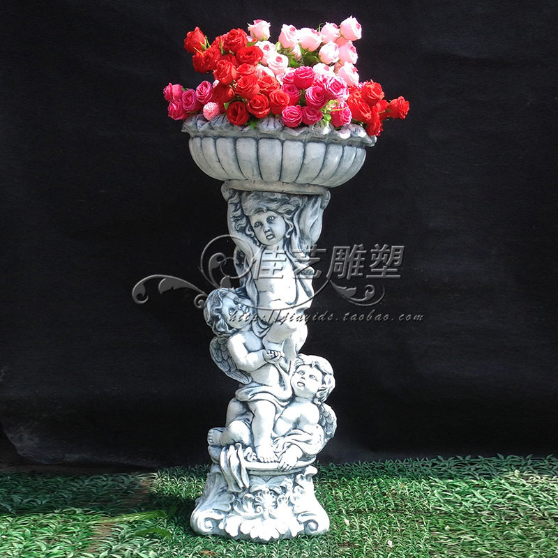 欧式人物玻璃钢花盆摆件客厅户外庭院花园落地摆设小天使流水喷泉