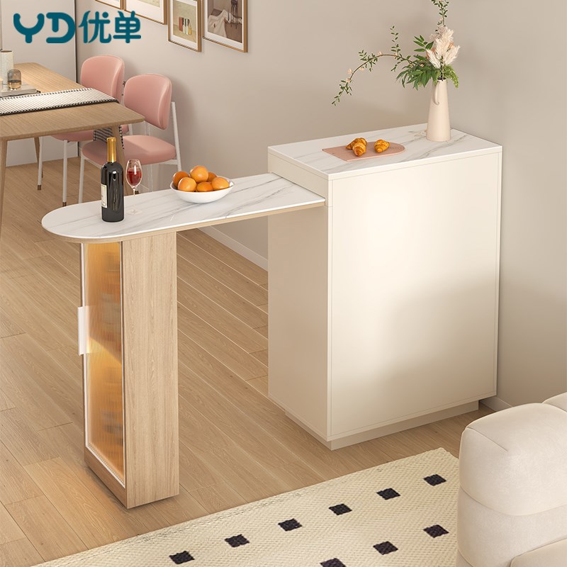 奶油风小型沙发隔断柜伸缩吧台柜家用客厅隔断吧台餐边柜一体S41