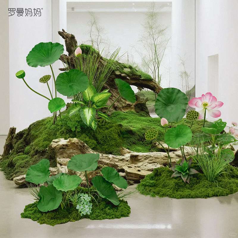 荷花仿真花造景新中式仿生植物假荷叶荷花道具摆件落地装饰景观