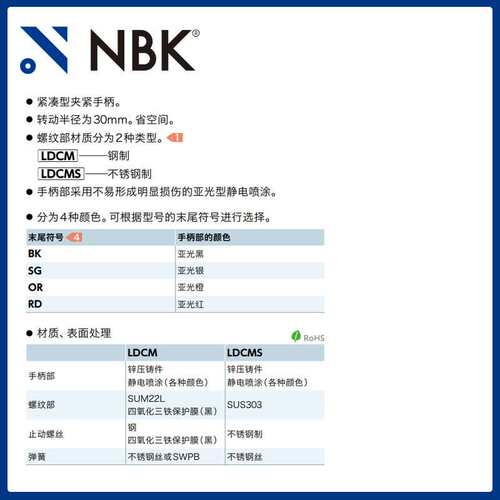 NBK LDCMS 微型夹紧手柄外螺纹 把手可锁定调节旋转 机械配件厂家