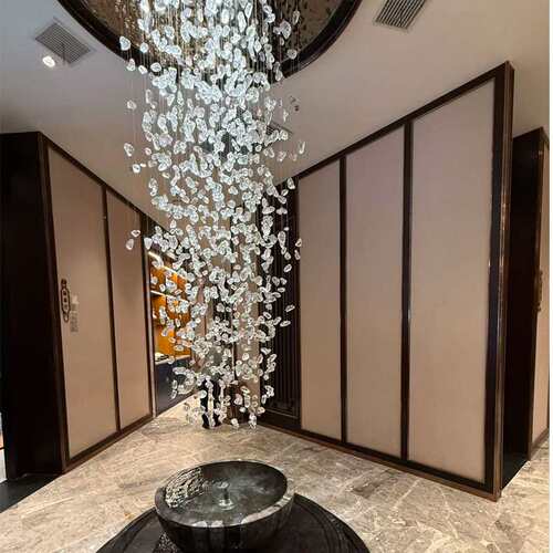 别墅楼梯长吊灯琉璃石头玻璃灯酒店大堂艺术造型创意彩色水晶吊灯