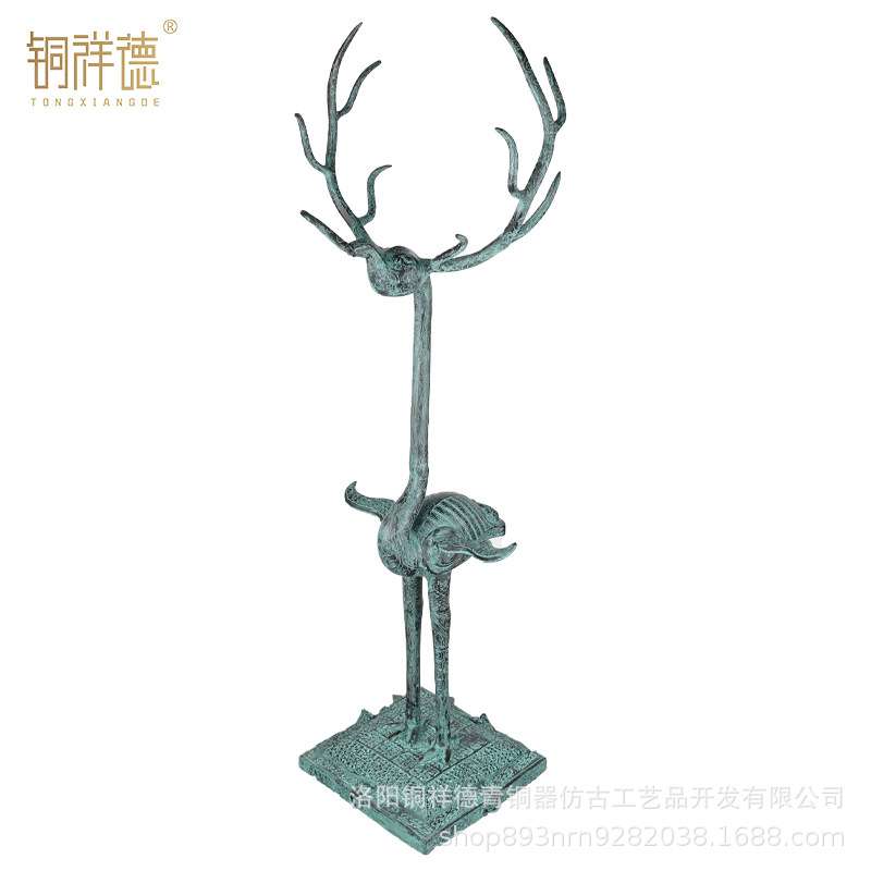 仿古青铜器 战国曾侯乙青铜鹿角立鹤摆件工艺品收藏 湖北博物馆藏
