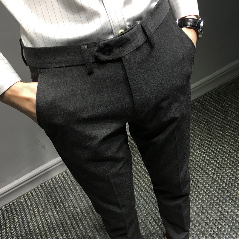 秋冬季新款休闲西裤男修身小脚裤子男加绒男士商务九分西装裤男装