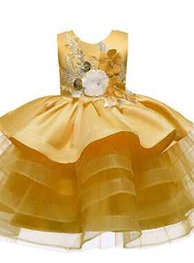 2023女童礼服花朵蓬蓬裙儿童钢琴走秀表演礼服小主持人演出蛋糕裙