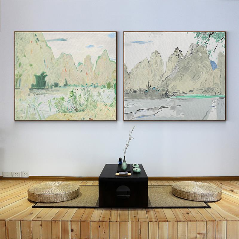 新中式装饰画客厅沙发背景墙三联组合挂画卧室床头壁画山水风景画