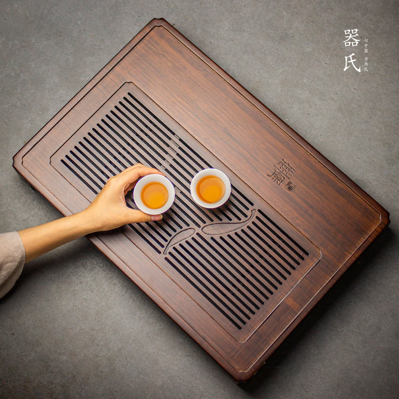 器氏竹制茶盘茶托沥水干泡盘功夫简约家用抽屉式排水储水两用茶海