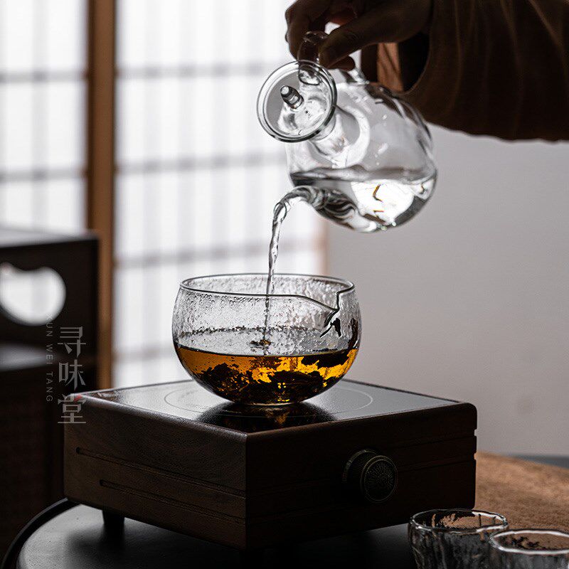 锤纹玻璃泡茶碗分茶勺干泡煮茶碗长柄勺子日式功夫茶具茶道配件