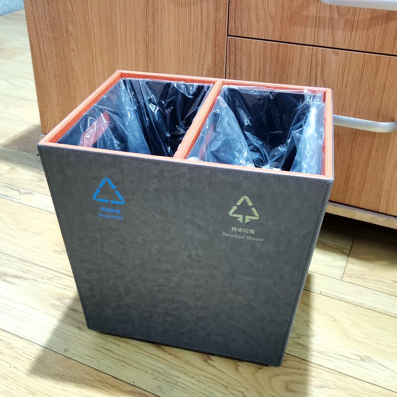 酒店民宿客房环保分类垃圾桶定制简约方形双格干湿分离家用垃圾箱