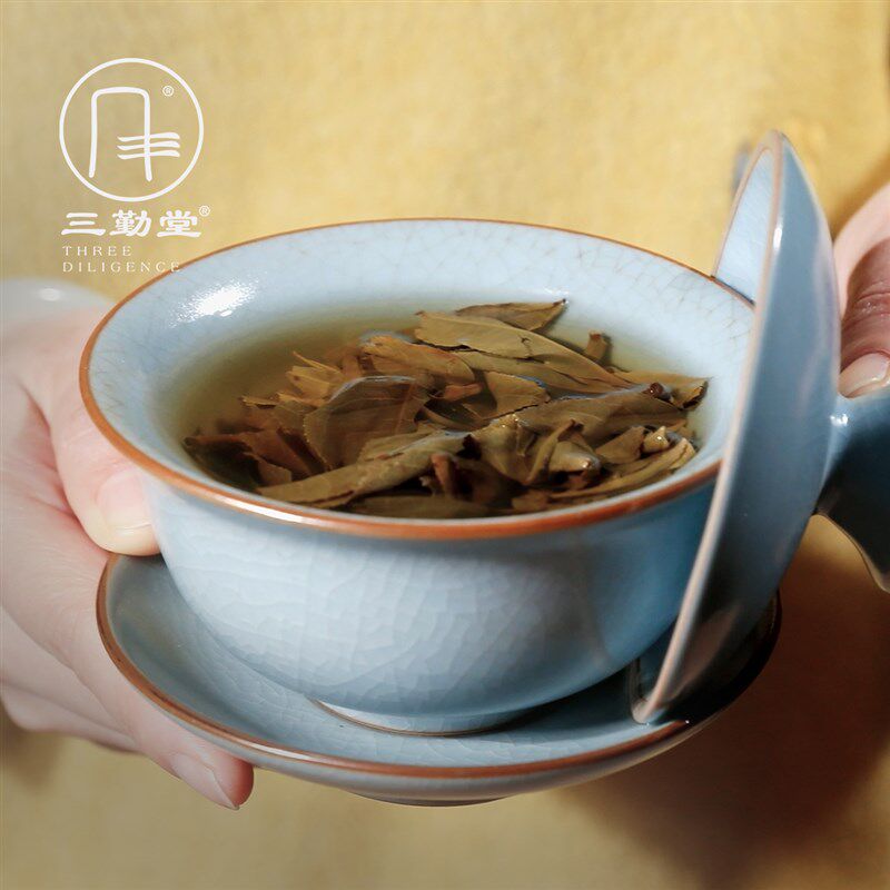 三勤堂泡普洱白茶盖碗三才杯景德镇陶瓷汝窑功夫茶具泡茶器敬茶碗