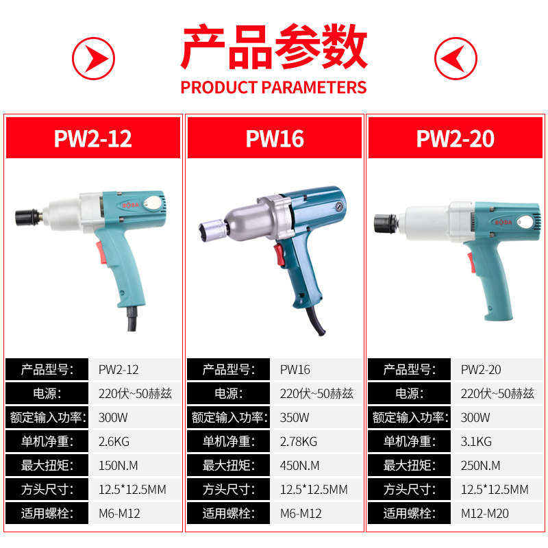 博大电动冲击扳手风炮机套筒正反转电动螺丝拆卸安装工具电板手