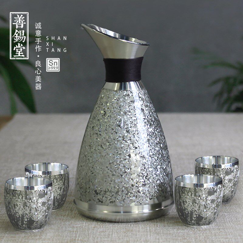 善锡堂999纯锡直壶酒具家用白酒分酒器锡酒壶热酒壶烫酒壶暖酒壶