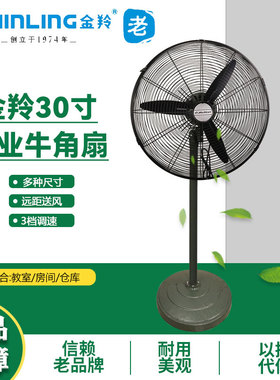 金羚30寸工业风扇牛角落地扇仓库大风量大功率落地扇FS2-75(3A)