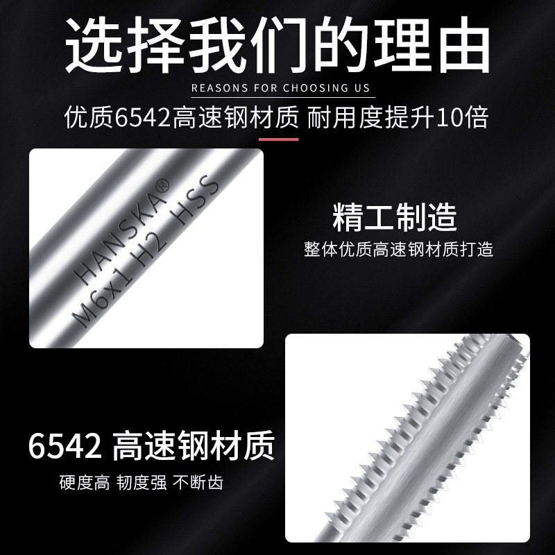 HANSKA汉斯卡直槽机用丝锥公制盲孔标准牙平头粗牙丝攻机攻M3-M24