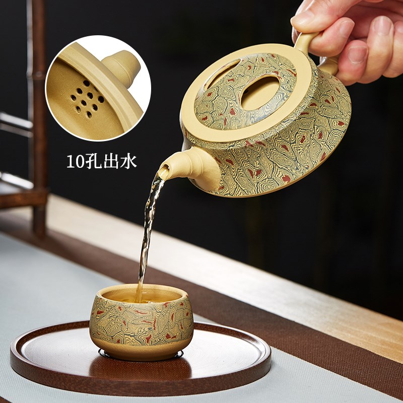宜兴原矿紫砂壶名家手工绞泥牛盖竹节泡茶壶家用功夫茶具套装复古