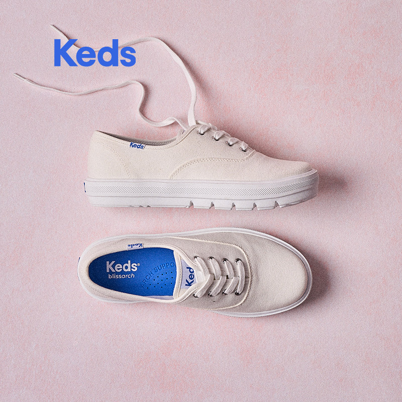 Keds2026新品女款厚底帆布鞋春夏休闲平底一脚蹬懒人小白鞋潮流