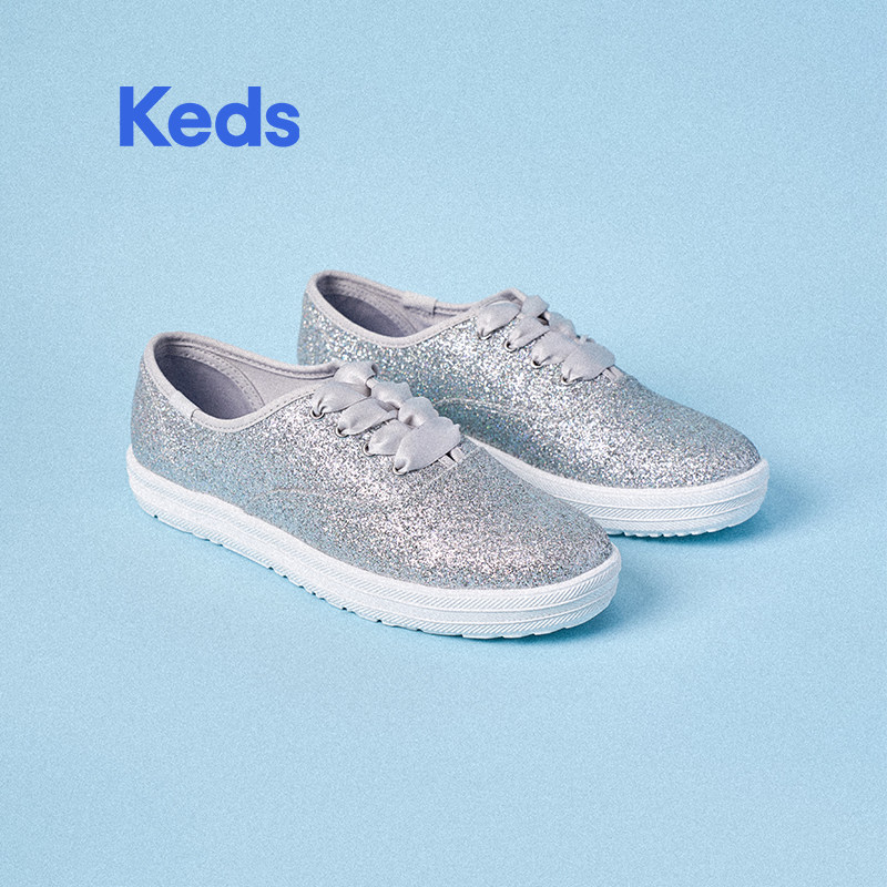 Keds女士闪光系带运动鞋2026春夏新款平底低帮柔软舒适休闲板鞋