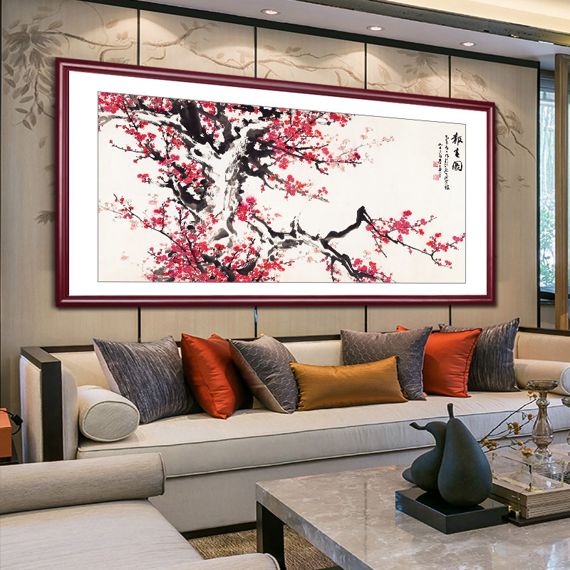报春图梅花水墨中式客厅装饰画沙发背景墙壁画花鸟画餐厅山水国画