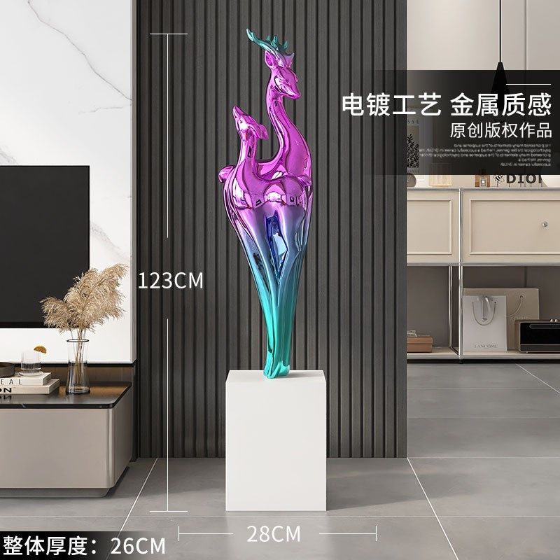 电镀福鹿客厅落地摆件沙发电视柜轻奢大气装饰品门店开业乔迁礼物