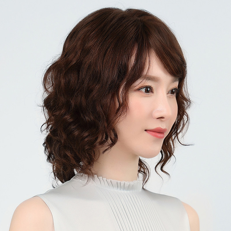 中年女性短卷假发套 全真发自然光头假发套 逼真自然中长假发 假
