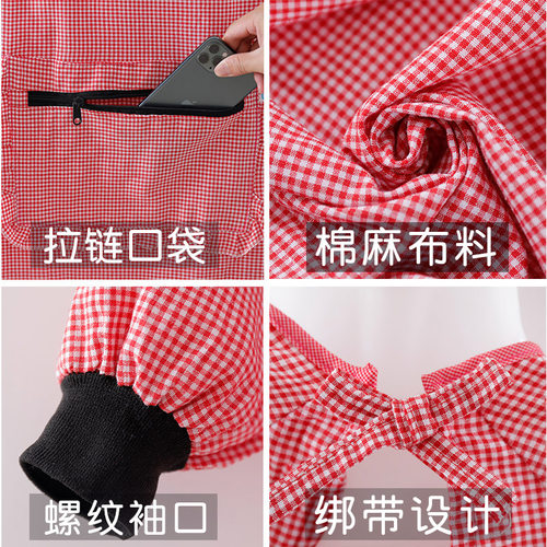棉布围裙新款厨房家用透气长袖罩衣女防污耐磨做饭工作服定制印字