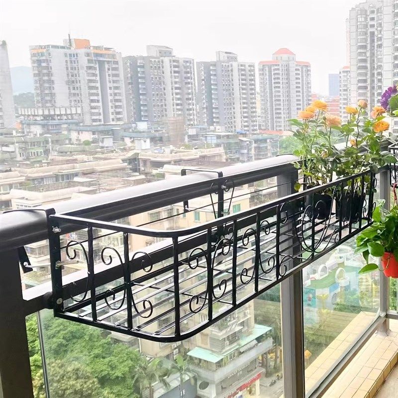 新款铁艺阳台花架栏杆悬挂金属大花盆架壁挂窗台墙壁植物架绿萝架